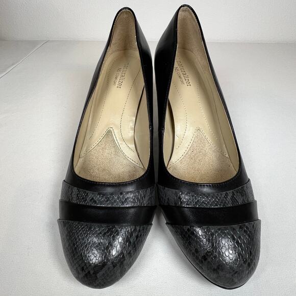 Naturalizer Bellows Pumps Women's 8.5 Black And Gray Snakeskin N5 Comfort Heels - Picture 2 of 7